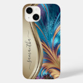 Coques Case-Mate iPhone Nom manuscrit Fractal Blue Gold (Verso)