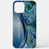 Coques Case-Mate iPhone Nom manuscrit Fractal Blue moderne (Verso)