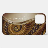 Coques Case-Mate iPhone Nom manuscrit Fractal Or moderne (Verso (horizontal))