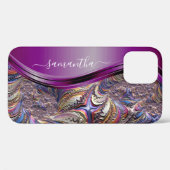 Coques Case-Mate iPhone Nom manuscrit Fractal Purple (Verso (horizontal))