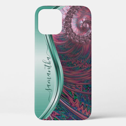 Coques Case-Mate iPhone Nom manuscrit moderne Fractal Pink Vert (Verso)