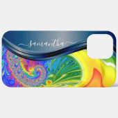 Coques Case-Mate iPhone Nom manuscrit moderne Fractal Rainbow Blue (Retour (horizontal))
