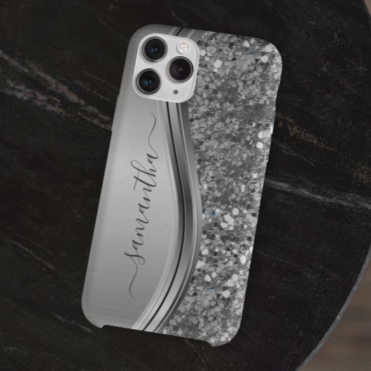 Coques Case-Mate iPhone Nom manuscrit Silver Metal Parties scintillant 12