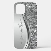 Coques Case-Mate iPhone Nom manuscrit Silver Metal Parties scintillant 12 (Verso)