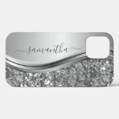 Coques Case-Mate iPhone Nom manuscrit Silver Metal Parties scintillant 12 (Verso (horizontal))