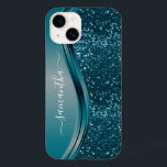 Coque Pour iPhone 14 Nom manuscrit Turquoise Blue Metal Parties scintil<br><div class="desc">Le design est une photo et les coques ne sont pas faits avec de la parties scintillant, des paillettes, des métaux ou des bois. Cette conception est également disponible sur d'autres modèles de téléphone. Choisissez Type de périphérique pour voir d'autres iPhone, Samsung Galaxy ou coques Google. Certains styles peuvent être...</div>