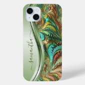 Coques Case-Mate iPhone Nom manuscrit vert fractal moderne (Verso)