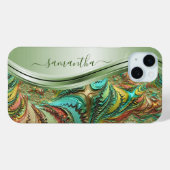 Coques Case-Mate iPhone Nom manuscrit vert fractal moderne (Verso (horizontal))