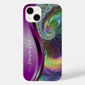 Coques Case-Mate iPhone Nom manuscrit violet fractal moderne (Verso)