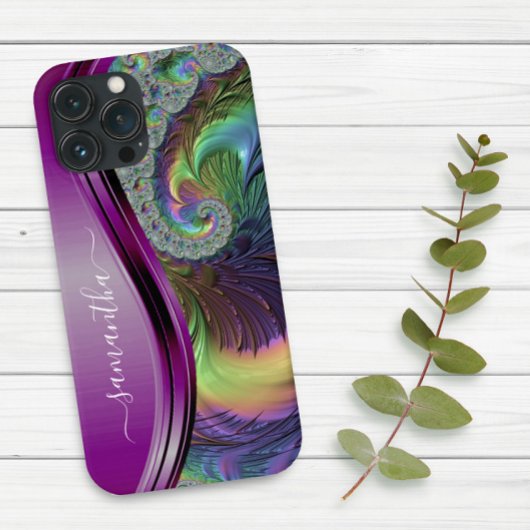 Coques Case-Mate iPhone Nom manuscrit violet fractal moderne