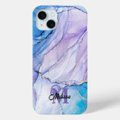 Coques Case-Mate iPhone Nom marbré bleu et violet moderne (Verso)