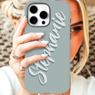 Coques iPhone 16 Pro Max Nom minimaliste moderne Dusty Sage écriture cursiv