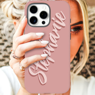 Coques iPhone 16 Pro Max Nom minimaliste moderne rose poussiéreux écriture