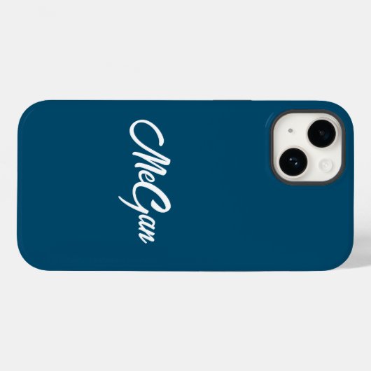 Coques Case-Mate iPhone Nom moderne customisé Monogramme minimal bleu fonc (Verso (horizontal))