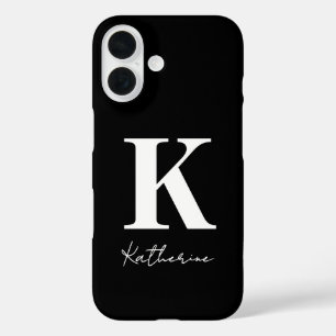 Coques iPhone 16 Nom Moderne Initial Noir Blanc Personnaliser