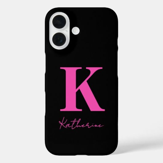 Coques Case-Mate iPhone Nom Moderne Initial Noir Rose Personnaliser (Verso)