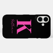Coques Case-Mate iPhone Nom Moderne Initial Noir Rose Personnaliser (Verso (horizontal))