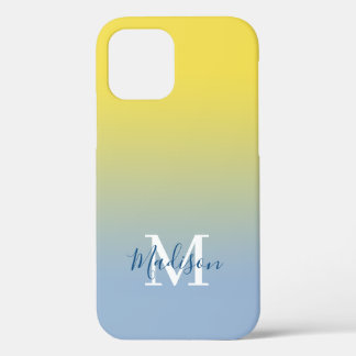 Case-Mate iPhone Case Nom moderne Monogramme Jaune à bleu clair Gradient