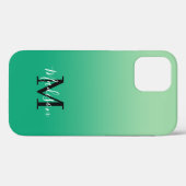 Coques Case-Mate iPhone Nom moderne Monogramme Lumière au dégradé vert fon (Verso (horizontal))