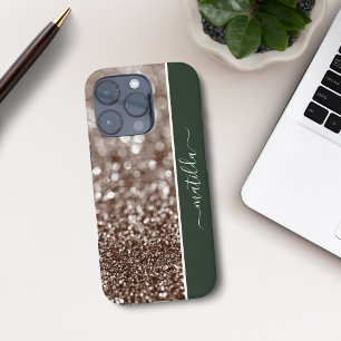 Coques iPhone 16 Pro Nom MODIFIable Parties scintillant Bokeh cuivre et