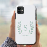 Case-Mate iPhone Case Nom Monogramme<br><div class="desc">Cette étagère téléphonique simple et élégante est décorée d'un monogramme et d'un nom,  entourée de feuilles d'aquarelle verte. Facile à personnaliser. Aquarelle originale © Michele Davies.</div>
