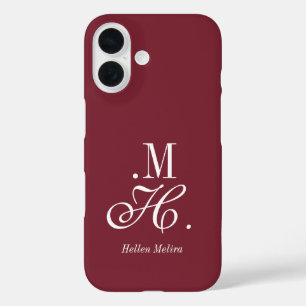 Coques iPhone 16 Nom Monogramme Blanc Bourguignon Moderne