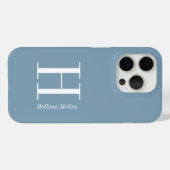Coques Case-Mate iPhone Nom Monogramme Blanc Coastal Bleu Moderne (Verso (horizontal))