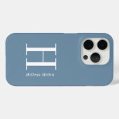 Coques Case-Mate iPhone Nom Monogramme Blanc Coastal Bleu Moderne (Verso (horizontal))