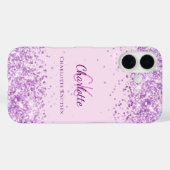 Coques Case-Mate iPhone Nom monogramme de confetti rose pourpre (Verso (horizontal))
