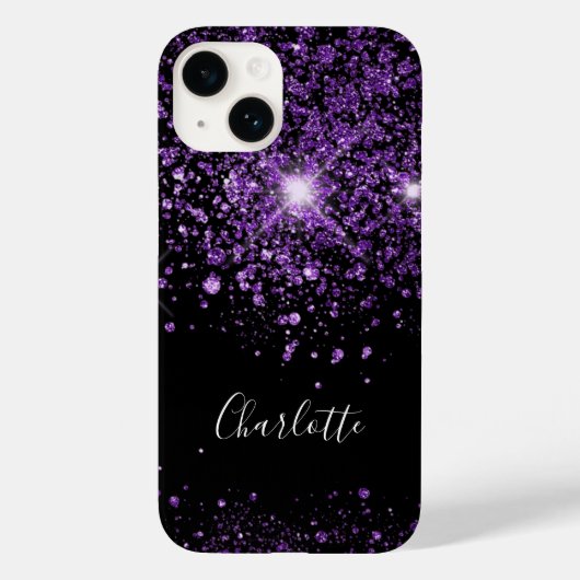 Coques Case-Mate iPhone Nom monogramme de la parties scintillant noire vio (Verso)