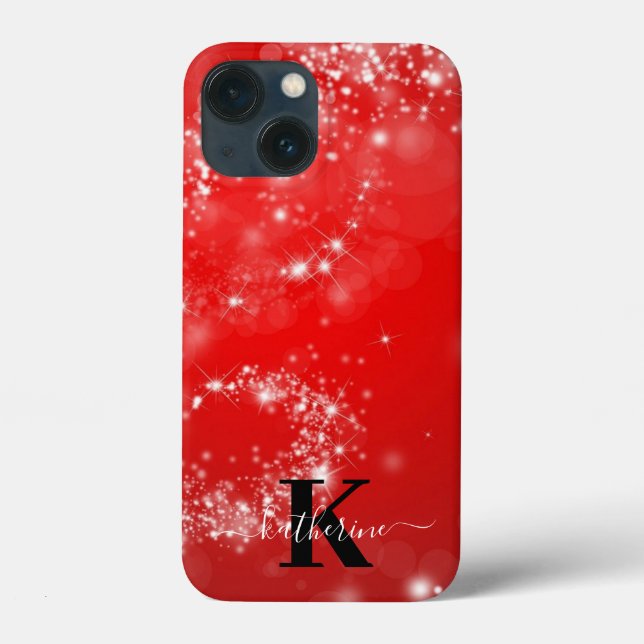 Coques Case-Mate iPhone Nom Monogramme Féminin Paillettes Rouges Et Blanch (Verso)