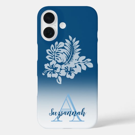 Coques Case-Mate iPhone Nom Monogramme Fleurs d'Hibiscus Tropicales Ombre (Verso)