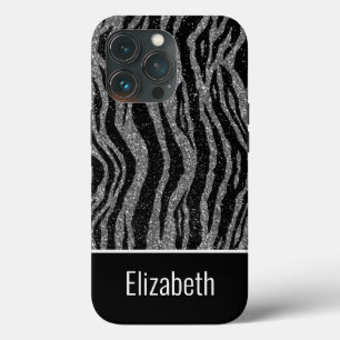 Case-Mate iPhone Case Nom monogramme  Impression Zèbre Noir Gris Argent