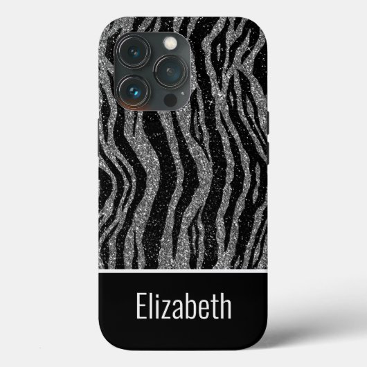 Coques Case-Mate iPhone Nom monogramme Impression Zèbre Noir Gris Argent (Verso)