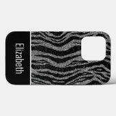 Coques Case-Mate iPhone Nom monogramme Impression Zèbre Noir Gris Argent (Verso (horizontal))