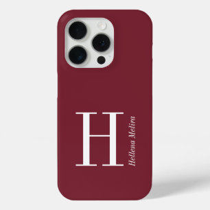Coque iPhone 15 Pro Nom Monogramme Moderne Bourgogne