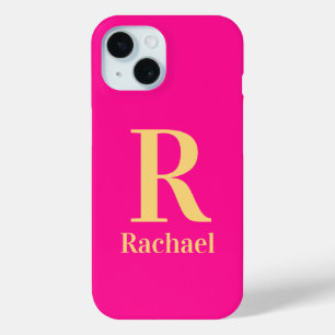 Coque Pour iPhone 15 Nom Monogramme moderne Hot rose