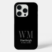 Coques Case-Mate iPhone Nom Monogramme Moderne Noir Gris Blanc (Verso)