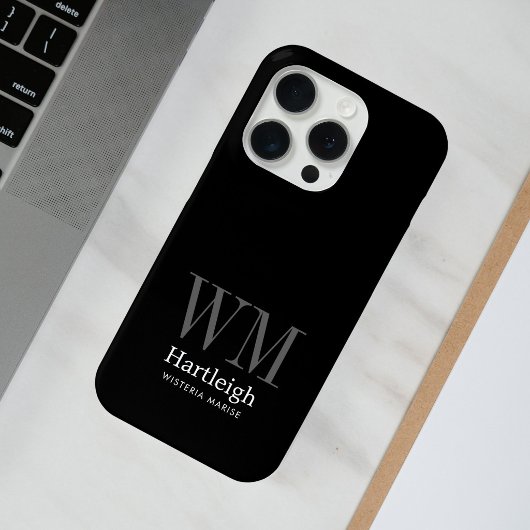 Coques Case-Mate iPhone Nom Monogramme Moderne Noir Gris Blanc
