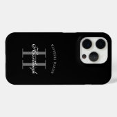 Coques Case-Mate iPhone Nom Monogramme Moderne Noir Gris Blanc (Verso (horizontal))