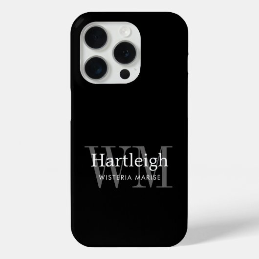 Coques Case-Mate iPhone Nom Monogramme Moderne Noir Gris Blanc (Verso)