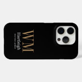 Coques Case-Mate iPhone Nom Monogramme Moderne Noir Or Blanc (Verso (horizontal))