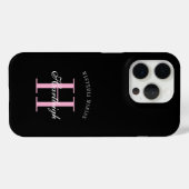 Coques Case-Mate iPhone Nom Monogramme Moderne Rose Noir Blanc (Verso (horizontal))
