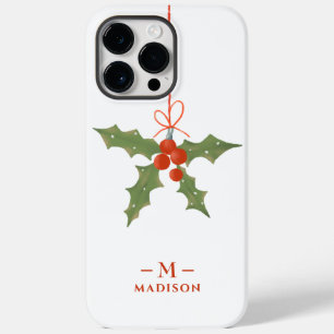 Coque Pour Pour iPhone 14 Pro Max Nom Monogramme Noël Holly Floral Hiver