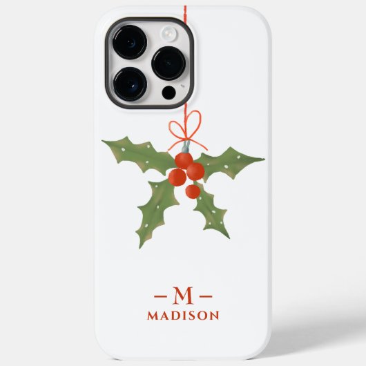 Coques Case-Mate iPhone Nom Monogramme Noël Holly Floral Hiver (Verso)