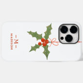 Coques Case-Mate iPhone Nom Monogramme Noël Holly Floral Hiver (Verso (horizontal))
