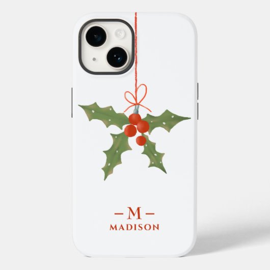 Coques Case-Mate iPhone Nom Monogramme Noël Holly Floral Hiver (Verso)