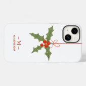 Coques Case-Mate iPhone Nom Monogramme Noël Holly Floral Hiver (Verso (horizontal))
