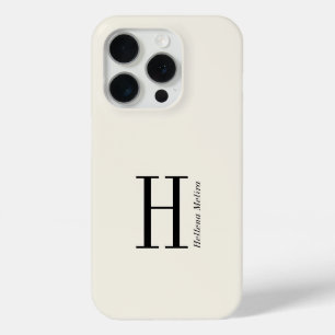 Coque iPhone 15 Pro Nom Monogramme Noir Ivoire Moderne