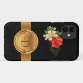 Coques Case-Mate iPhone Nom monogramme or Rose rouge et Pâquerettes (Dos (Horizontal))
